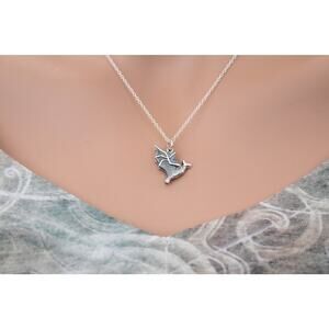 Sterling Silver Flying Bat Charm Necklace, Silver Flying Bat Pendant Necklace